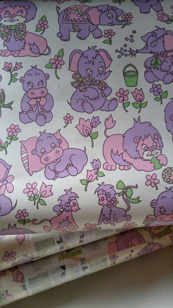 Kitsch nursery wallpaper / 1 yard / pink and purple elephant Etsy