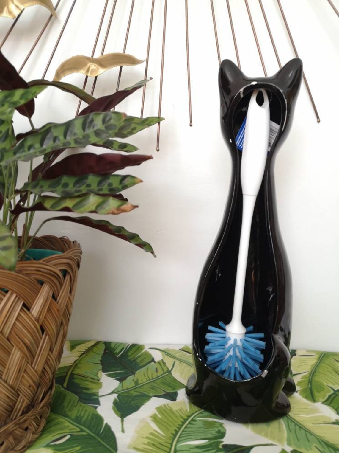 MCM Ceramic Black Cat Toilet Brush Holder IMPERFECT Etsy