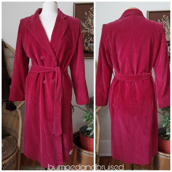 Red Corduroy Fall Trench Coat 90s Fall Fashion Cot