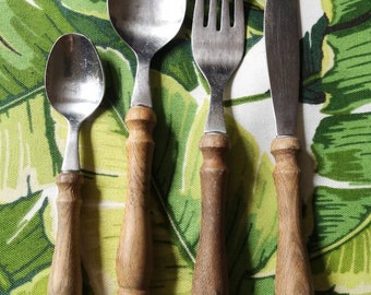 Wood Handle Spoons Forks and Knives INDIVIDUAL Soup Tea SALAD Fork and Spoon German Made Danish IMPERFECT