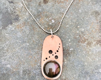Labradorite Mixed Metal Pendant, Sterling Silver Copper necklace