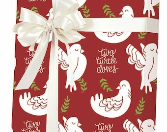 Two Turtle Doves Metallized Gift Wrap Christmas Wrapping Paper