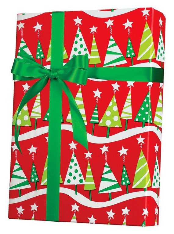 Green Christmas Tree Wrapping Paper Roll, Unique Holiday Gift Wrap