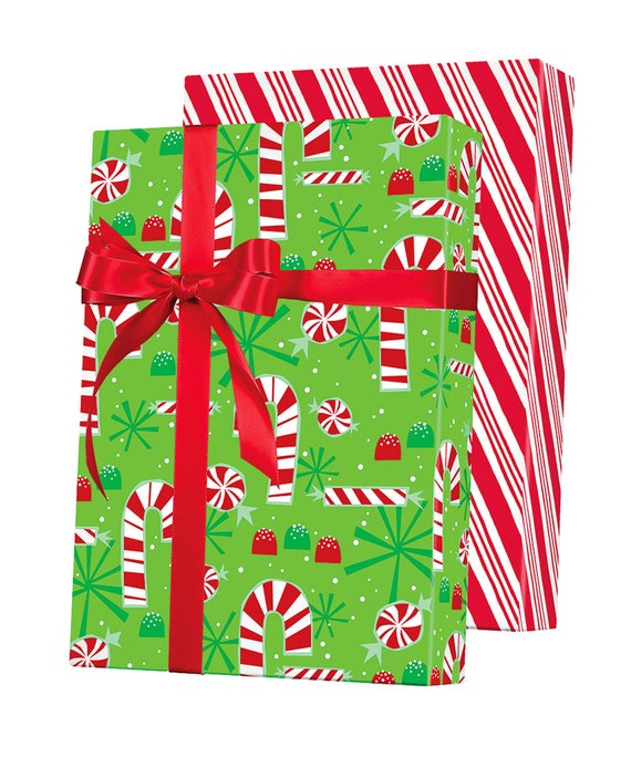 Contempo Canes Christmas Gift Wrap | Reversible Christmas Wrapping Paper |  Wrapping Paper | Gift Wrap Rolls | Heavy Duty Paper