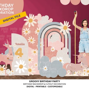 Sfondo di compleanno stampabile | Cartonato Groovy | feste anni '70 | Fondale retrò | Sfondo di compleanno Hippie | Decorazioni feste Boho