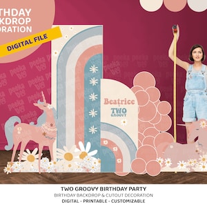 Sfondo di compleanno stampabile | Cartonato 2 Groovy | feste anni '70 | Fondale retrò | Sfondo di compleanno Hippie | Decorazioni feste Boho