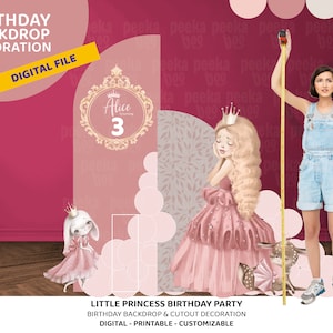 Sfondo di principessa stampabile | Sfondo compleanno principessa rosa | Decorazione festa a tema principessa | Decorazione festa principessa