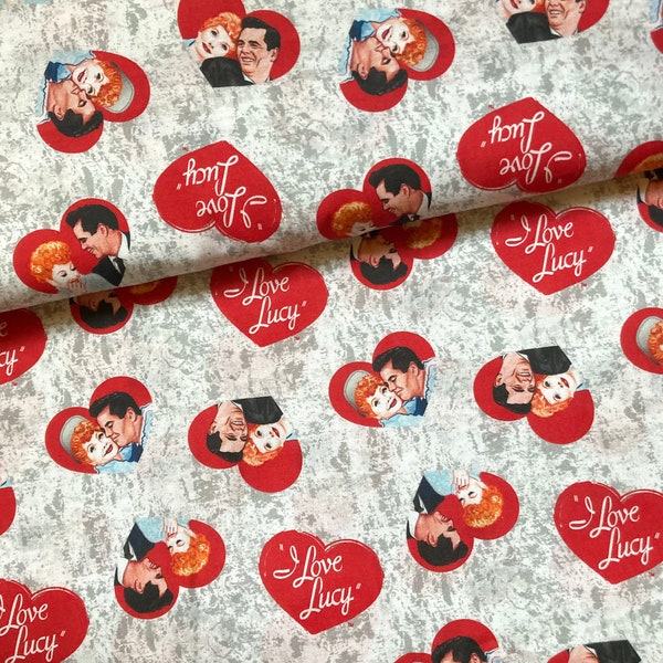 Lucy and Desi Arnaz ~ Heart Cameo ~ Cotton Print Fabric ~ I Love LUCY ~ 1/2 Yard