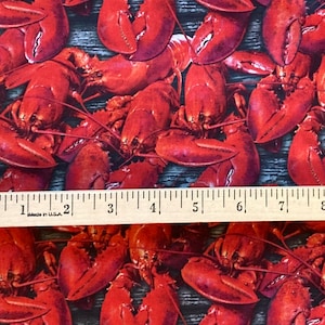 Windham LOBSTER “A La Carte” Fabric, Whistler Studios, Seafood, Ocean, Weathered Wood, 51903D 100% Cotton ~ Half Yard