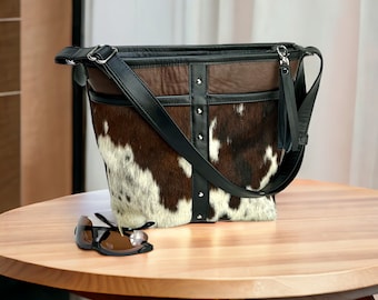 Cowhide Leather Bucket Bag, Spotted Cowhide Handbag