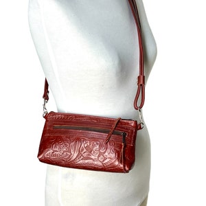 burgundy leather cross body bag, leather cross body image 3