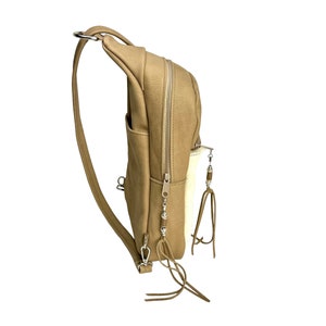 Cowhide Backpack, Tan Leather Large Sling Bag zdjęcie 5