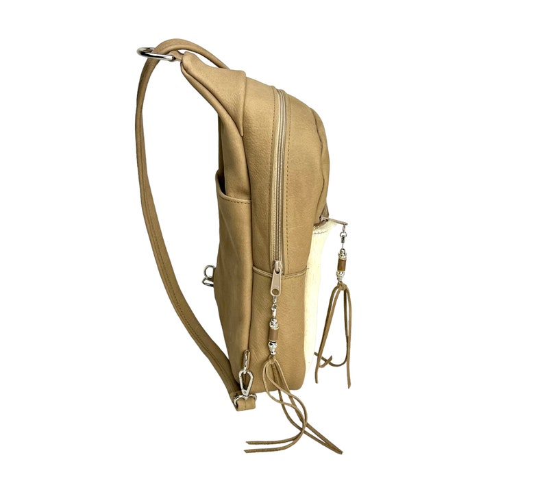 Cowhide Backpack, Tan Leather Large Sling Bag zdjęcie 5