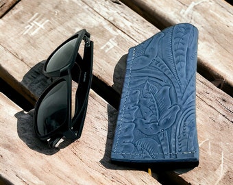 Blue Leather Eyeglass Case
