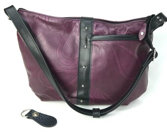 Purple  Leather Hobo Bag, Purple and black cross body