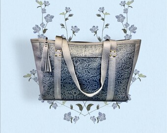 Blue Leather Tote Bag, Blue Large Satchel Shoulder Bag