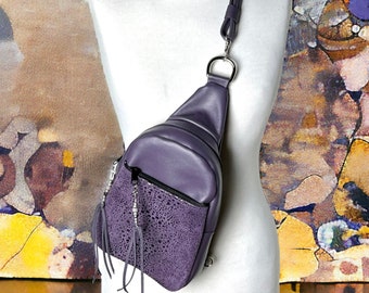 Purple Leather Sling Bag, Purple Backpack, Purple Festival and Travel Bag