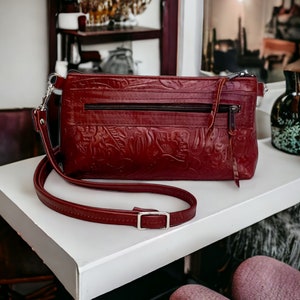 burgundy leather cross body bag, leather cross body image 1