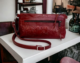 burgundy leather cross body bag, leather cross body