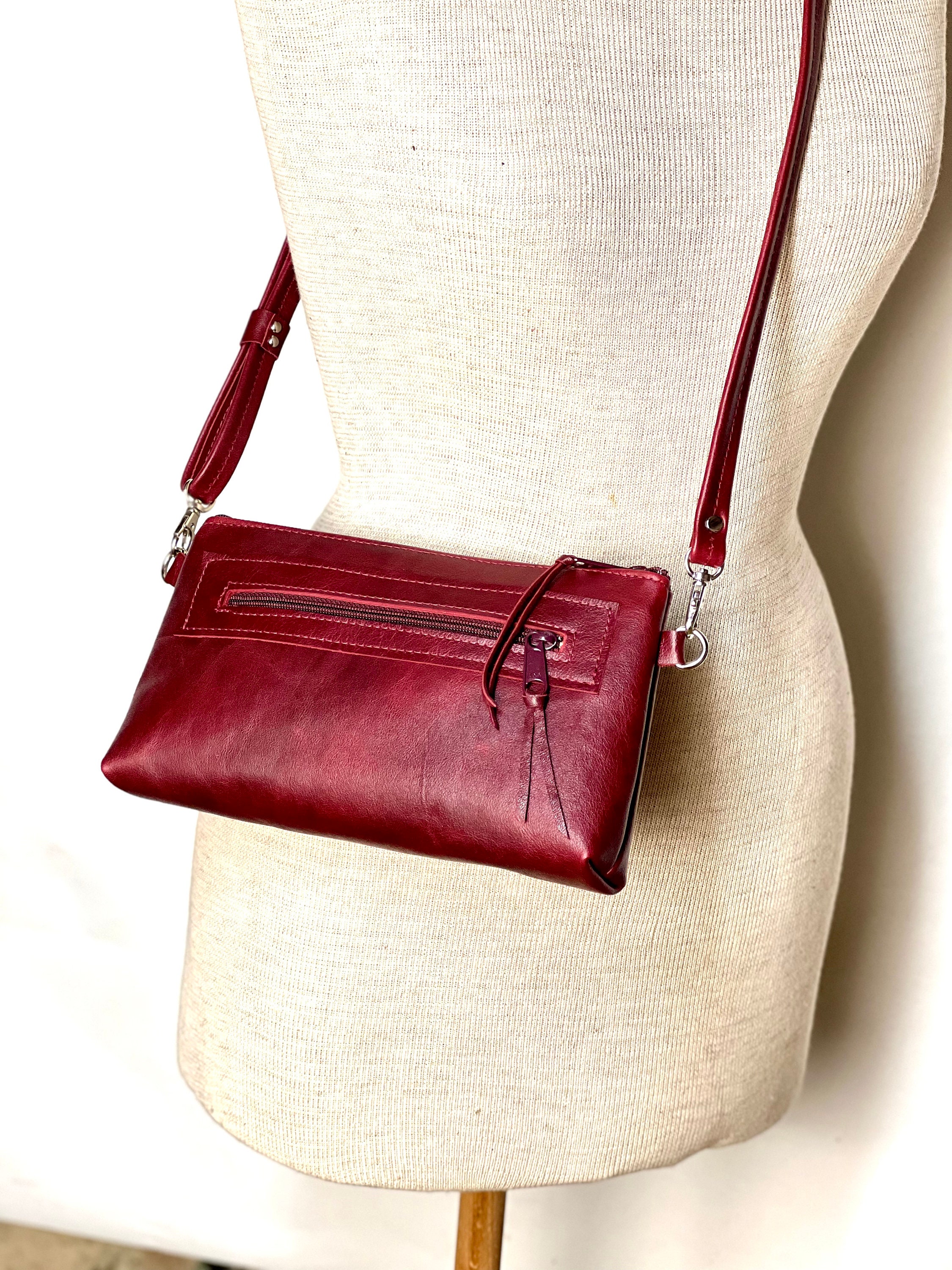 Burgundy Leather Cross Body Bag Leather Cross Body Etsy