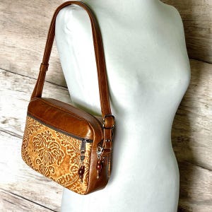 Brown Embossed Leather Handbag
