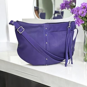 Purple Leather Handbag, Purple Hobo Bag