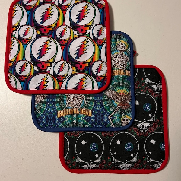 Grateful Dead Pot Holders l Steal Your Face l Skeleton Hawk l Space Your Face - Handcrafted