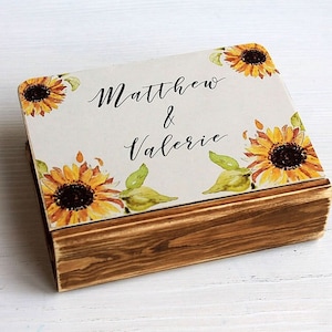 Sunflower Wedding ring box, Floral Wedding,  ring bearer box, Watercolor box, ring box, custom holder, personal box, Sunflower Wedding