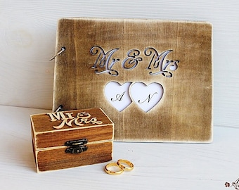 Wedding Guest Book and Wedding Ring Box, Guestbook Wedding Guest Book Guestbook Personalized Wedding Gift Custom Guest Book Rustic Guestbook