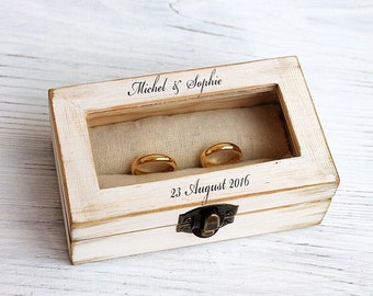 wedding ring box, White wedding box, ring bearer box, jewelry box, wooden jewelry box, ring box, custom ring holder, personalized box