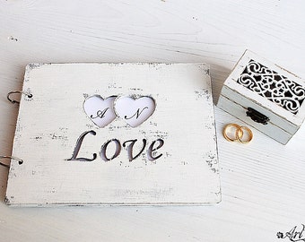 Wedding Guest Book and Wedding Ring Box, White Guestbook Wedding Guest Book Personalized Wedding Gift Custom Guest Book Rustic Guestbook