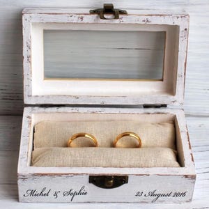 scatola per fedi nuziali, scatola bianca per matrimonio, scatola per portatore di fedi, gioielli, decoupage, scatola per gioielli in legno, scatola per anelli, porta anelli personalizzato, scatola personalizzata