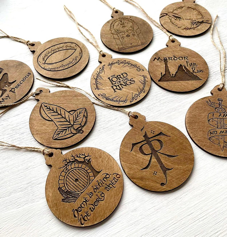 Set of 10 Wooden Lord of the Rings Christmas Ornaments, LOTR, Christmas