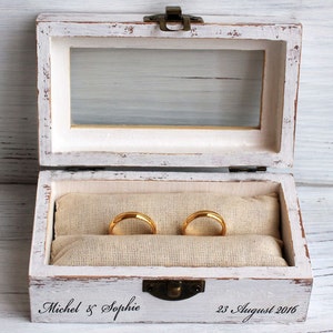 wedding ring box, white wedding box, ring bearer box, jewelry, decoupage, wooden jewelry box, ring box, custom ring holder, personalized box