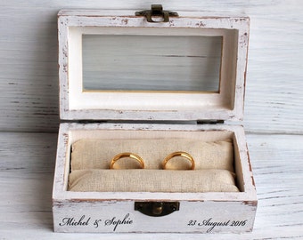 wedding ring box, white wedding box, ring bearer box, jewelry, decoupage, wooden jewelry box, ring box, custom ring holder, personalized box