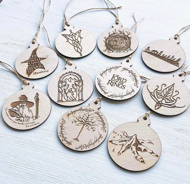 Set of 10 Wooden Lord of the Rings Christmas Ornaments, LOTR, Christmas