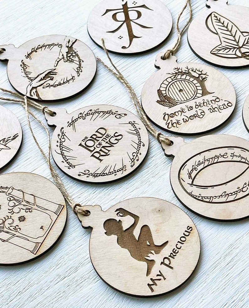 Set of 10 Wooden Lord of the Rings Christmas Ornaments, LOTR, Christmas