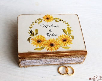 Sunflower ring box, ring bearer box, Sunflower Wedding, wedding ring holder, wedding box,  ring box, custom holder, personalized box