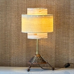 Funky Tripod Table Lamp Brown and Orange with New Tiered Shade L2505