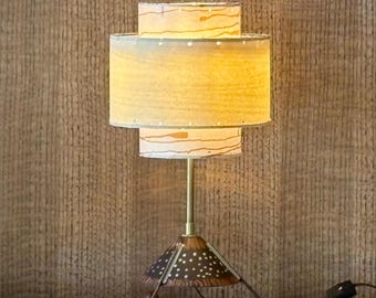 Funky Tripod Table Lamp Brown and Orange with New Tiered Shade L2505