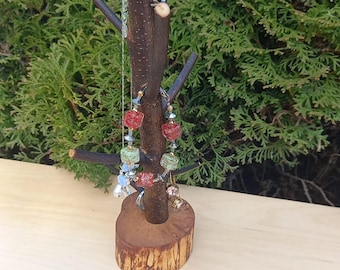 Soporte rústico de madera para joyas, expositor de abedul natural, organizador de almacenamiento.