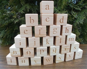 ABC blocks, Lowercase Wooden English alphabet blocks, Christmas gift, Wooden block letters, ABC, Wooden blocks, Baby shower gift