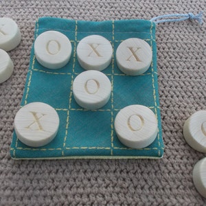Handmade Wooden Tic Tac Toe Game with Travel Bag