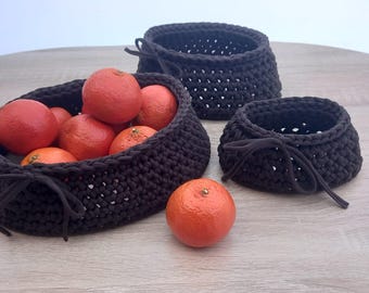 Juego de 3 cestas de algodón tejidas a crochet, hechas a mano, para decoración del hogar y almacenamiento.