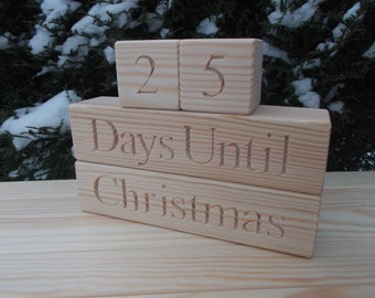 Rustic Christmas Countdown Blocks: Pine Advent Calendar, New Year Decor