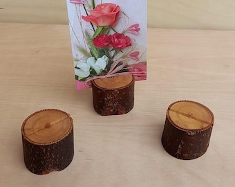Juego de 20 tarjeteros de madera rústica, soportes para fotos con corteza natural.