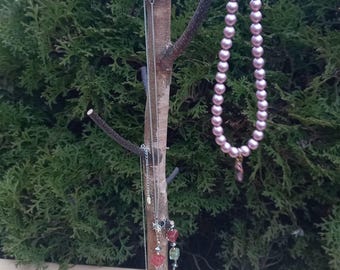Soporte para joyas de rama de abedul natural, expositor de madera rústica