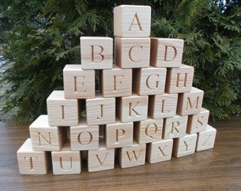 26 Wooden English alphabet blocks, Blocks with letters, Personalized blocks, English alphabet blocks, Wooden cubes, ABC, Baby shower gift