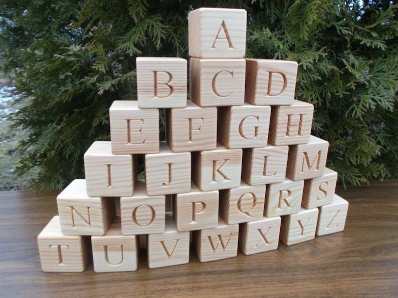 SALE 26 Wooden English Alphabet Blocks 1.6 inches ABC Wood Block Learning Wood Letter Personalized Blocks Christmas Baby Shower Black Friday