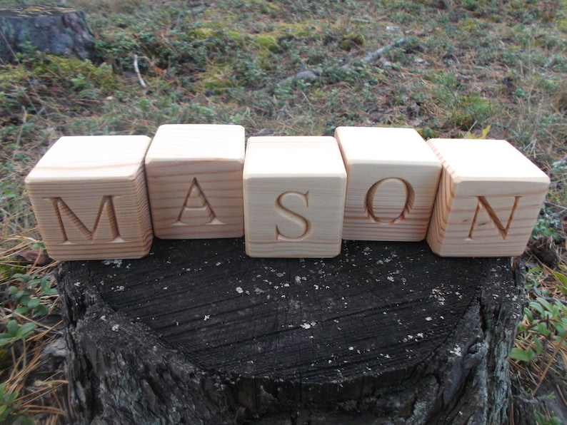 Personalized Wood Blocks Wooden Alphabet Blocks Wood Cubes ABC Blocks Eco Wooden Blocks Natural Alphabet Blocks Personalized Baby Name Block image 3